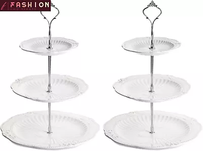 2 Pack 3-Tier Porcelain Cupcake Stand White Elegant Tiered Dessert Stand Cakes • $44.99