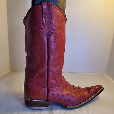 Bilbo Mens Size 9 D Red Leather Full Quill Ostrich Cowboy Pointy Toe Boots • $69.95