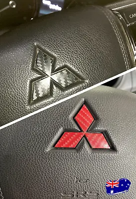 ASX Steering Wheel Mitsubishi Logo Carbon Fibre Red Decal Sticker XB XC XD • $6.90