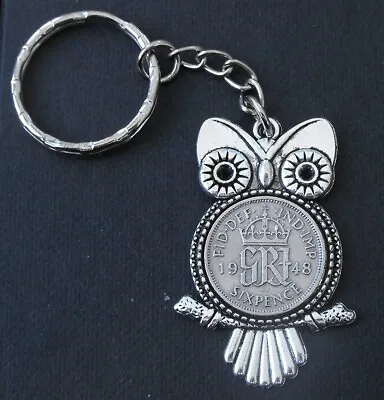 £1.95 • Buy 1948 74th Birthday Lucky Sixpence Owl Charm Keyring Wedding Present Gift Bag