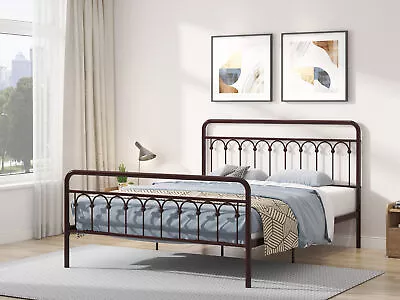 Antique Brown Tara Metal Queen Bed - Classic Design • $193