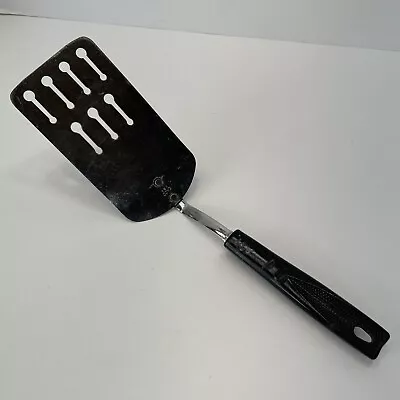 Vintage EKCO Spatula 11.5” Black Short Handle Stainless Slotted Blade Keyhole US • $24.97