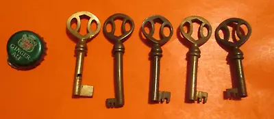 Vintage Brass Open Barrel Fancy Skeleton Key Cabinet Key Antique Keys Lot Of 5 • $38