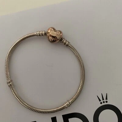 $59 • Buy Pandora Snake Chain Rose Heart Clasp Size 17