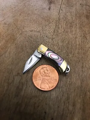 Miniature Abalone Folding Pocket Knife Pendant - Mini 5/8  Steel Blade • $18.99