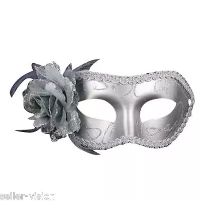 Silver Flower Venetian Party Ball Costume Masquerade Mask Fancy Dress Prom • £6.99