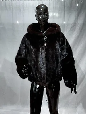 Real Fur Mink Black Short Jacket Hooded • $700