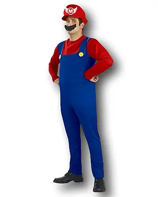 Adult Mario Bros Style Costume Plumbers Mate Fancy Dress Costume 80's Party • £10.97