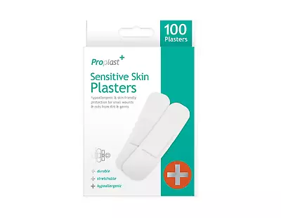 100 Sensitive Skin Plasters Assorted Size Hypoallergenic Padded Stretchable Cuts • £3.19