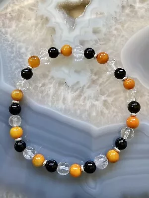 Bumblebee Jasper/Black Obsidian/Clear Quartz Bracelet By “Lola & Lily Rose” 🌹 • £12