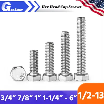 1/2 -13 Hex Head Cap Screws / Bolts SAE Thread A2 Stainless Steel DIN 933 • $6.71