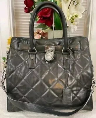 Michael Kors Hamilton Quilt Metallic Gray  Tote Bag Purse (180 • $75