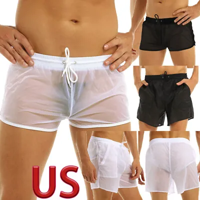 US Mens Sheer Mesh Boxer Shorts Low Rise Pants Athletic Quick Drying Swim Trunks • $8.73