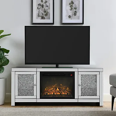 Freestanding Mirrored Electric Fireplace Heater TV Stand Media Console W/ Remote • $659.99