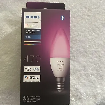 $60 • Buy Philips Hue Single White/Colour Dimmable LED Light Bulb E14 Bluetooth Control 