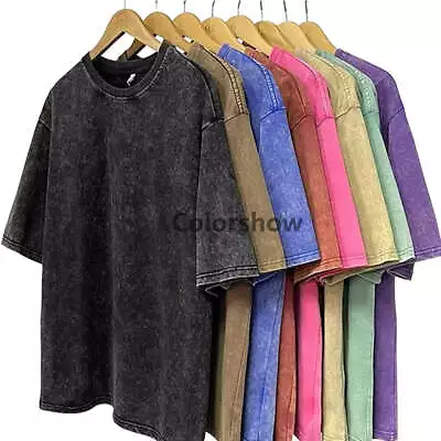 American Washed T Shirt For Men Cotton Loose Crew Neck Oversized T-shirt Men's K • $12