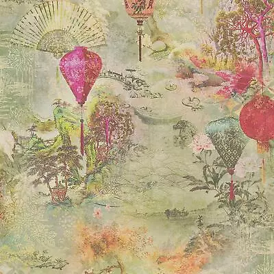 AS Creation Japanese Scenery Asian Fusion Lantern Wallpaper Shiny Multi 37466-1 • £21.99