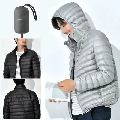 Men's Jacket Duck Down Ultralight Coat Hooded Puffer Jacket Bubble Winter Coat • $26.63