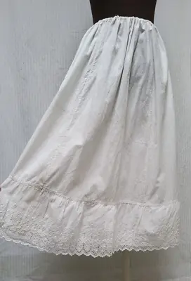 Antique White Cotton Eyelet Embroidered Slip Petticoat Skirt - Waist 22-38 In. • $67.50