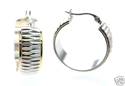 Steel By Design Tri-Tone Diamond Cut Wide Hoop Earrings ' • $14.95