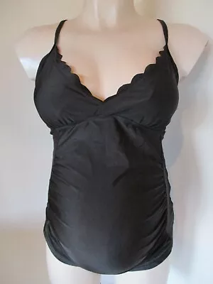 Black Scalloped Maternity Tankini Set Swimming Costume Size 10 12 14 16 18 New • £15