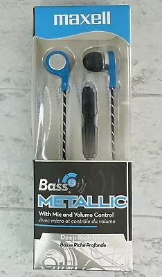 Maxell Bass 13 Metallic Earbuds W/Mic & Volume Control - Blue - Deep Rich Bass • $8.25