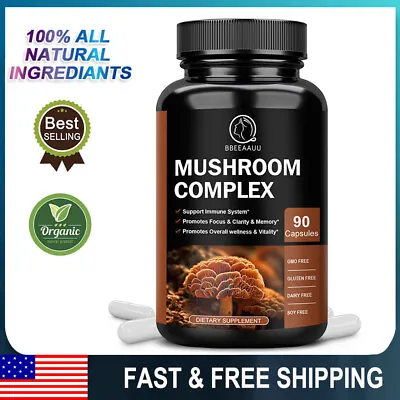 Mushroom Complex Supplement 90 Capsules 10x Mushrooms Lions Mane Reishi Pills US • $13.98