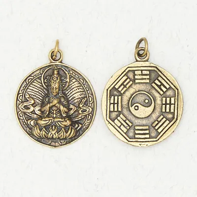 Quan Yin-Brass Double-Sided Buddhist Eastern Religion Goddess Pendant Jewelry • $16.50