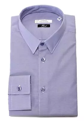 Versace Collection Trend Mens Cotton Dress Shirt Blue IT41 US16 • $99.99