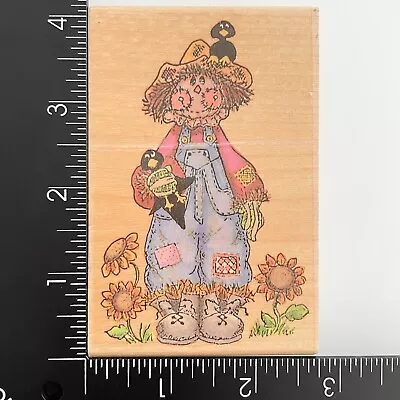 Stamp Affair Scarecrow Sunflowers Crows F1093 Wood Mounted Rubber Stamp • $5.59