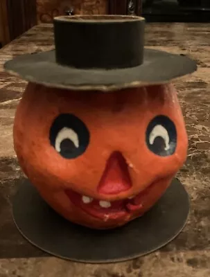 Antique Halloween Paper Mache Pumpkin With Hat • $38.89