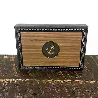 Vintage Nautical Men's Valet Jewelry Box Faux Wood Grain Ship Anchor Medallion • $24.99