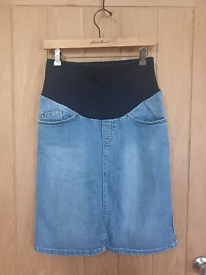 H&M Mama Size Medium 10/12 Blue Stretch Denim Skirt Maternity Clothes • £12