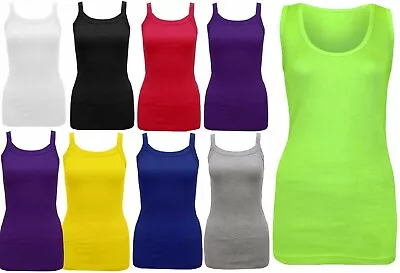 £4.99 • Buy Vest Women Plain Rib Top Stretchy Summer Ribbed T- Shirt Ladies Plus Sizes 8-28