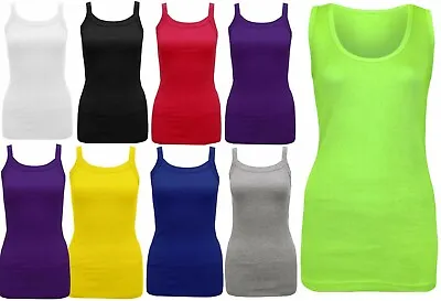 £3.49 • Buy Women Plain Rib Top Stretchy Summer Ribbed Vest T- Shirt Ladies Plus Sizes 8-28