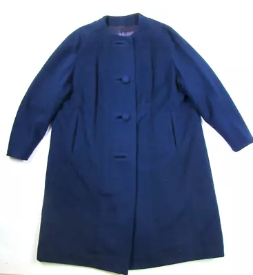 Vtg 1950s Michel Daniel Paris Navy Wool Dress Coat Overcoat Large Swing VLV 50s • $34.99