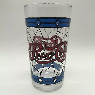 DG~Pepsi Cola Tiffany Style Blue Diamond Stained Vintage Single Glass • $5