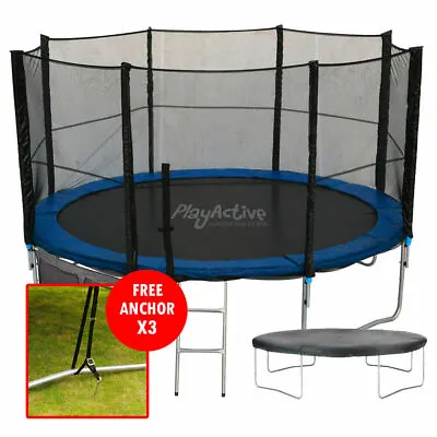 14FT Trampoline With FREE Safety Net Enclosure Ladder Rain Cover + Shoe Bag  • £239.99