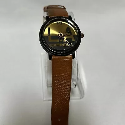 LA Express Watch Gold And Black Face Brown Leather Band • $14.99