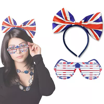 Union Jack Shutter Glasses & Headband King Coronation FancyDress Party Accessory • £5.16