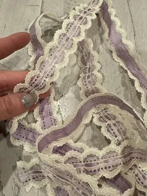 Vintage Lace With Lilac Ribbon Insert 1 In Wide 2 Yards  Length • $14.99