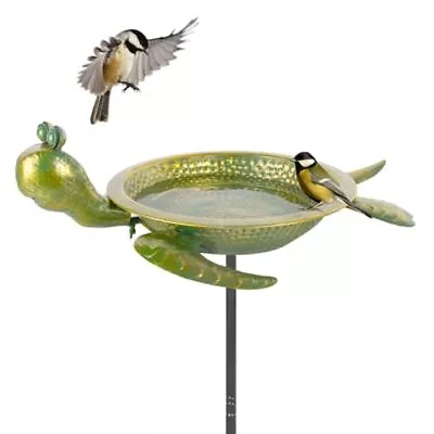 Giole 13'' Dia Turtle Bird Baths Metal Bird Bath Bowl With Garden Stake Rustp... • $43.41