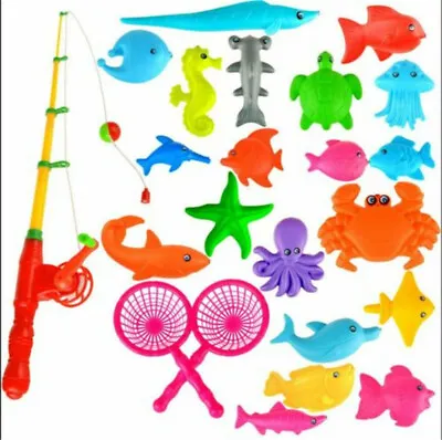 £7.44 • Buy Set Magnetic Fishing Rod +10 Kinds Fish Model Bath Fun Toy For Baby Child Kids