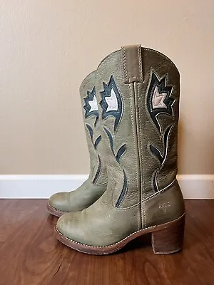 FRYE Vintage Sabrina Campus Cowboy Floral Green 7.5B Cowgirl Western Boots • $500