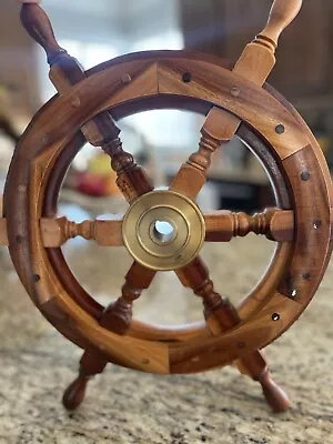 12  Vintage Boat Ship Steering Wheel Brass Hub Wood Wooden Decor Nautical Pirate • $75