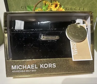 NWT!$118 MICHAEL KORS Patent Leather Black Log Belt Bag S/M • $78