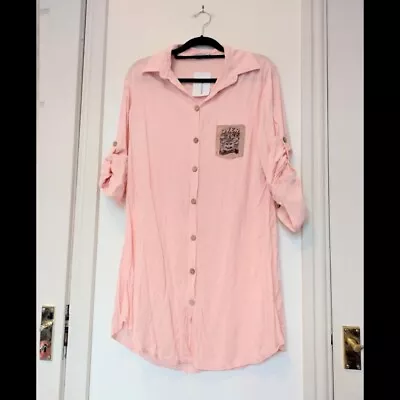 Pink Midi Full Button Down Shirt Dress 14 NWT • £6.49