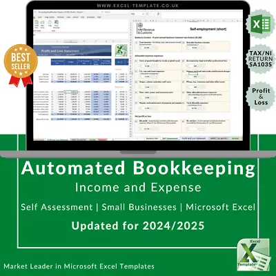 Accounting Small Business Finance Bookkeeping Self Employed Excel Spreadsheet • £5.50