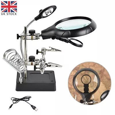 2.5 7.5 10X LED Light Helping Hands Magnifier Soldering Station Magnifying Glass • £10.59