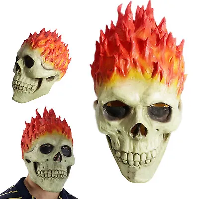 Halloween Flame Skeleton Helmet Face-cover Inspired Ghost Rider Mask Headgear • $18.04